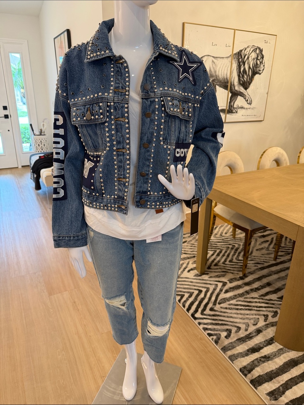 NFL  Officially Licensed Dallas Cowboys Studded Denim Women’s Cropped Jacket - Picture 15 of 15